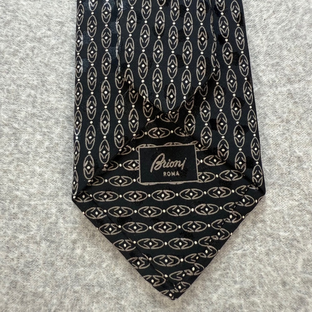 Rare Brioni Roma Silk Tie Mens Black Geometric Gloss Oval Pattern Italy Luxury
